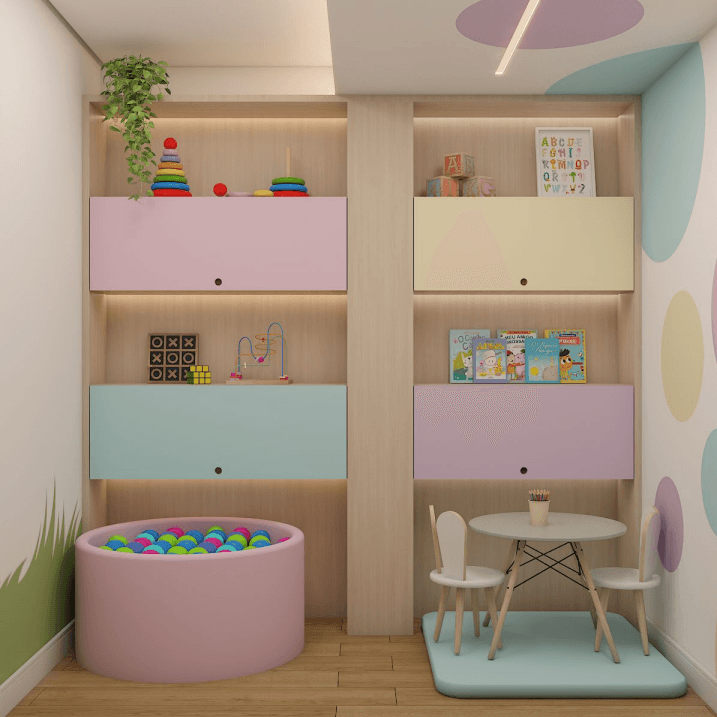 Sala de fonoaudiologia infantil da Clínica Afeto há em Fortaleza, com equipamentos e decoração acolhedora